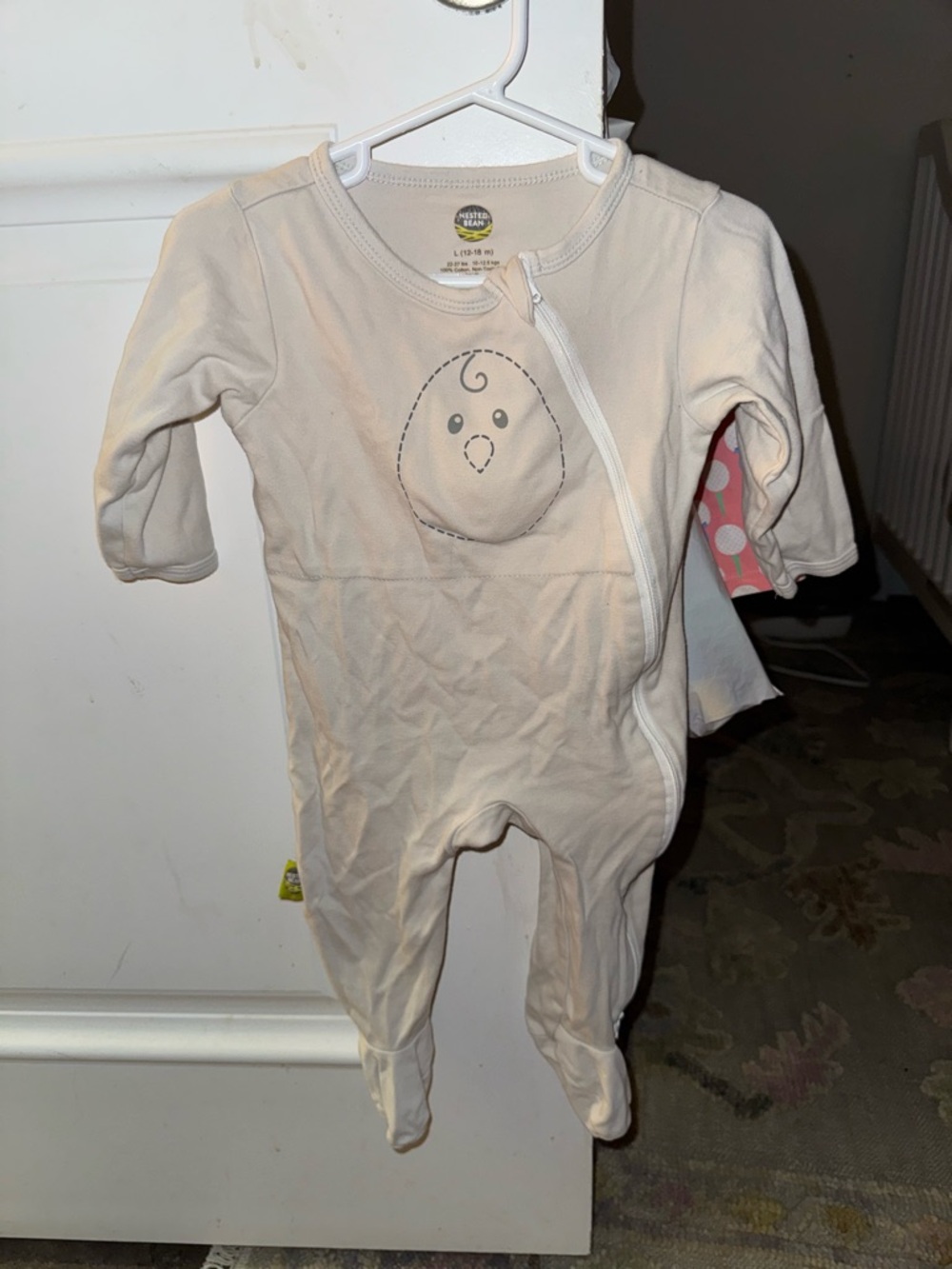 Nested Bean Cream Footed Zipper One-Piece with Chick Applique